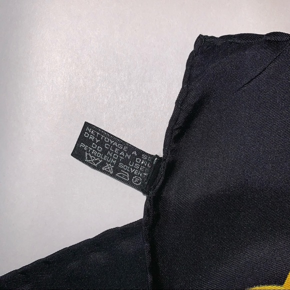 CELINE gold/black tartan plaid SILK TWILL scarf signature MACADAM logo at center - Picture 11 of 11